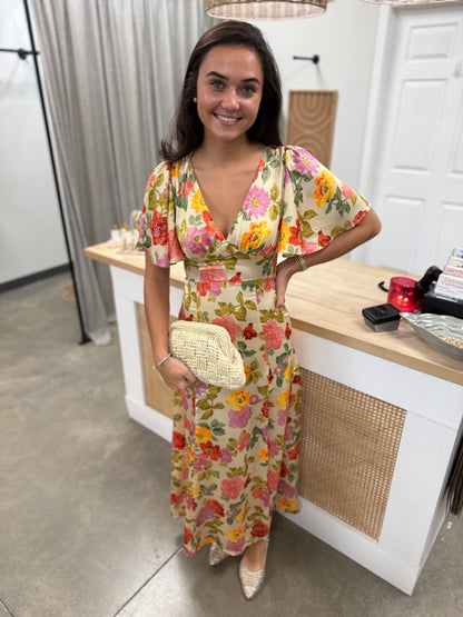 Gift of Love Flutter Sleeve Plunging Maxi Dress