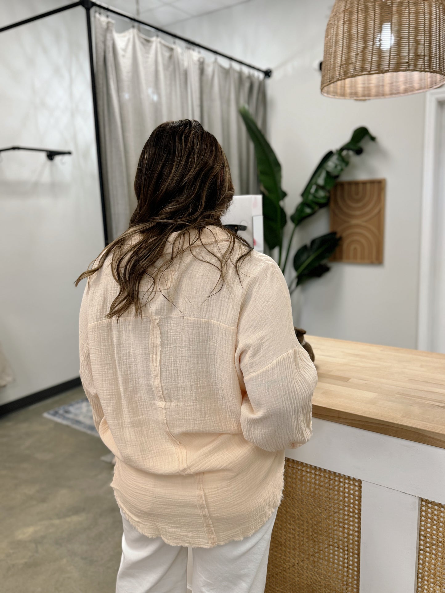 Button Down Gauze Shirt -Cream Beige