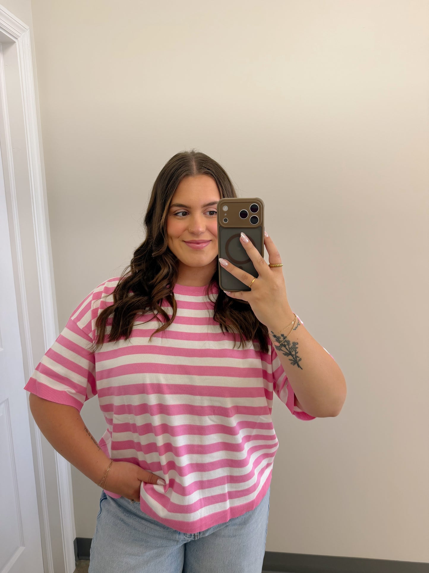 The Crew Stripped Sweater Top PINK
