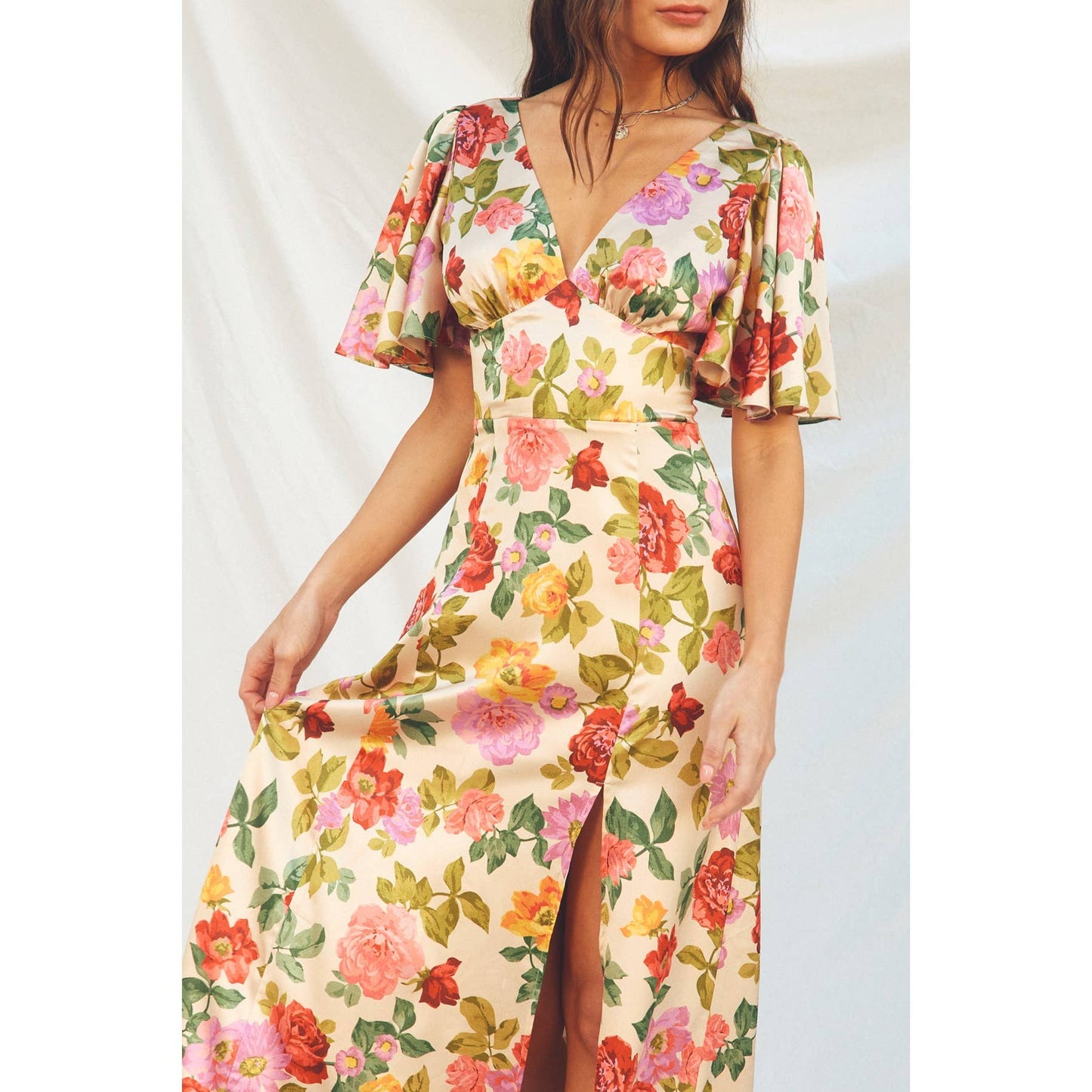 Gift of Love Flutter Sleeve Plunging Maxi Dress