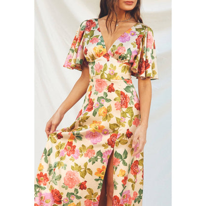 Gift of Love Flutter Sleeve Plunging Maxi Dress