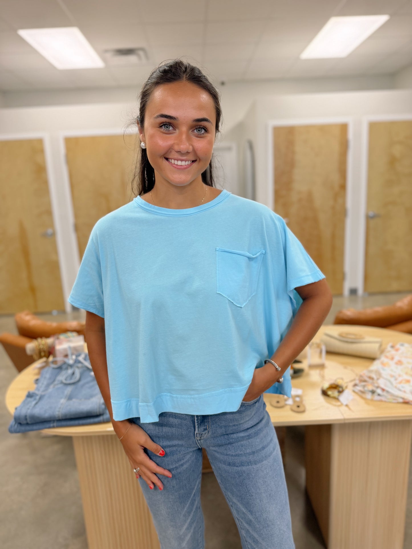 The Boxy Throw On Top-Sky Blue