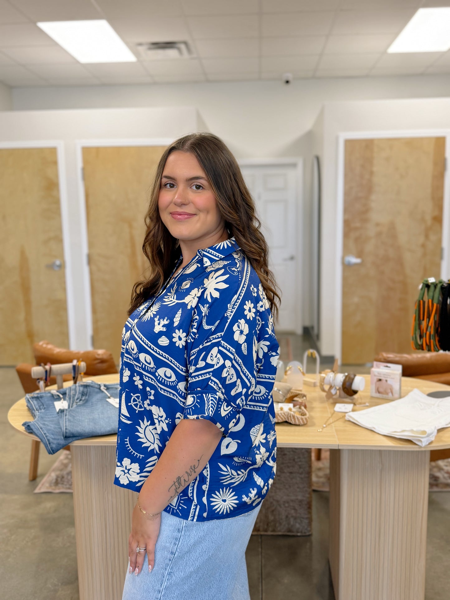 The Santorini Drop Shoulder Top Navy