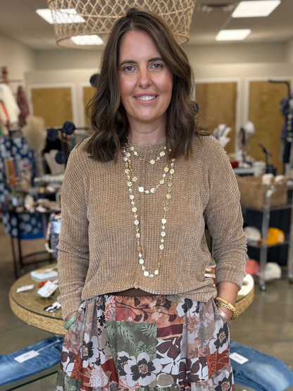 The Molly Chenille Waffle Sweater -Tan
