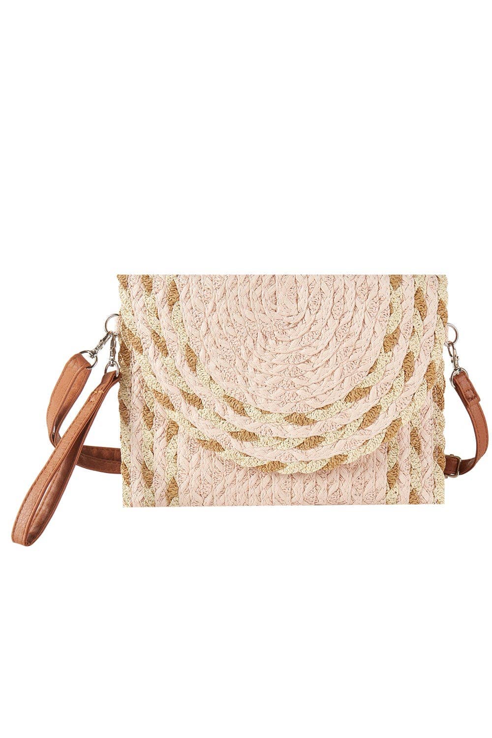 Mixed Color Detail Straw Clutch/Crossbody Bag Beige