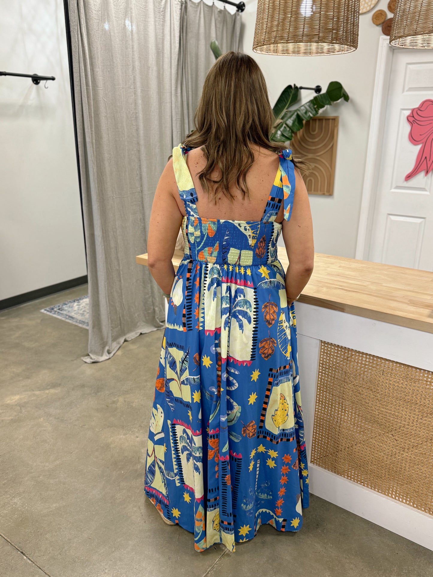 Retro Rio Blue Tropical Maxi Dress