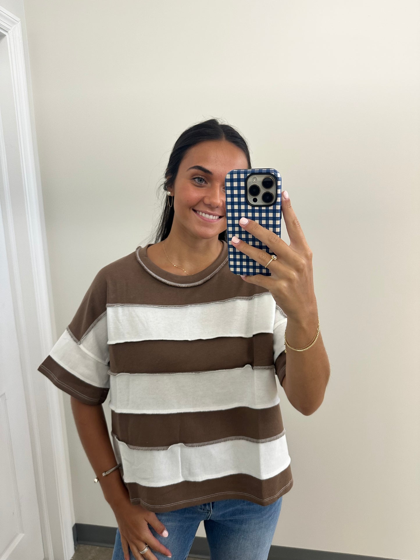 French Terry Striped Top  Mocha