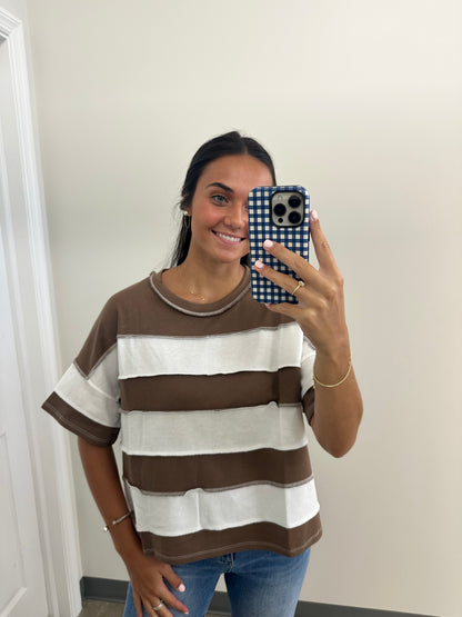 French Terry Striped Top  Mocha
