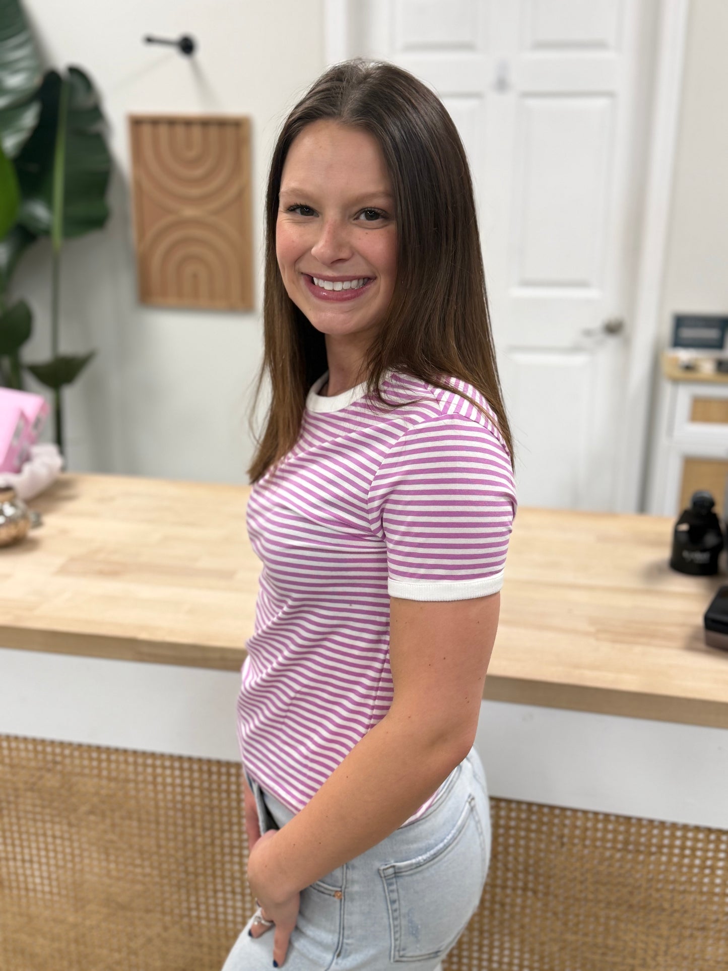 The Candy Stripped T-shirt -Bright Mauve