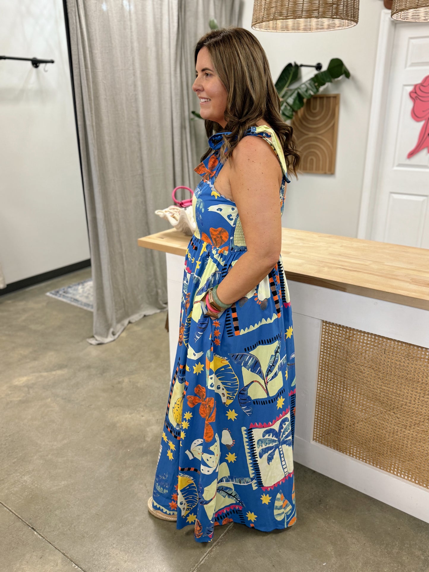 Retro Rio Blue Tropical Maxi Dress