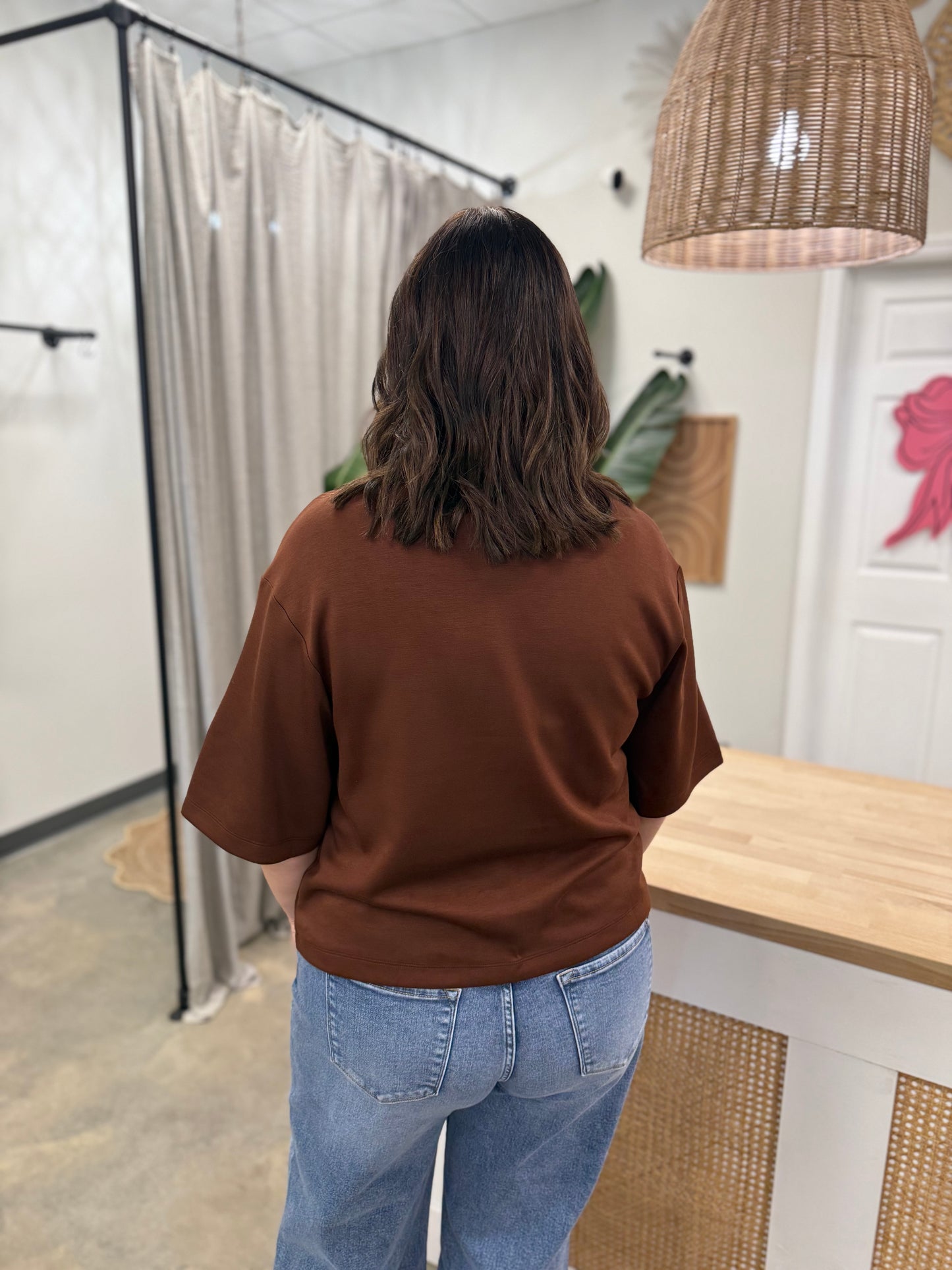 Scuba Drop Shoulder Everyday Basic Top Brown