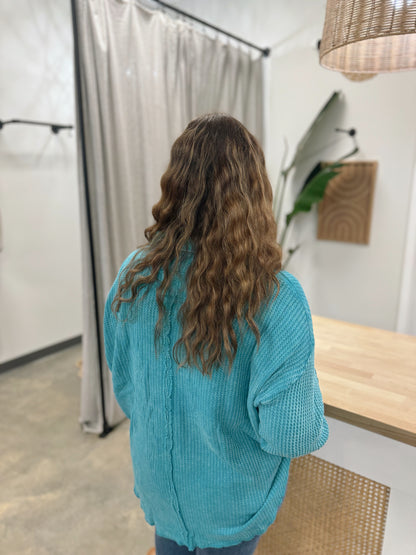 The Cozy & Chill Waffle Knit Button Up