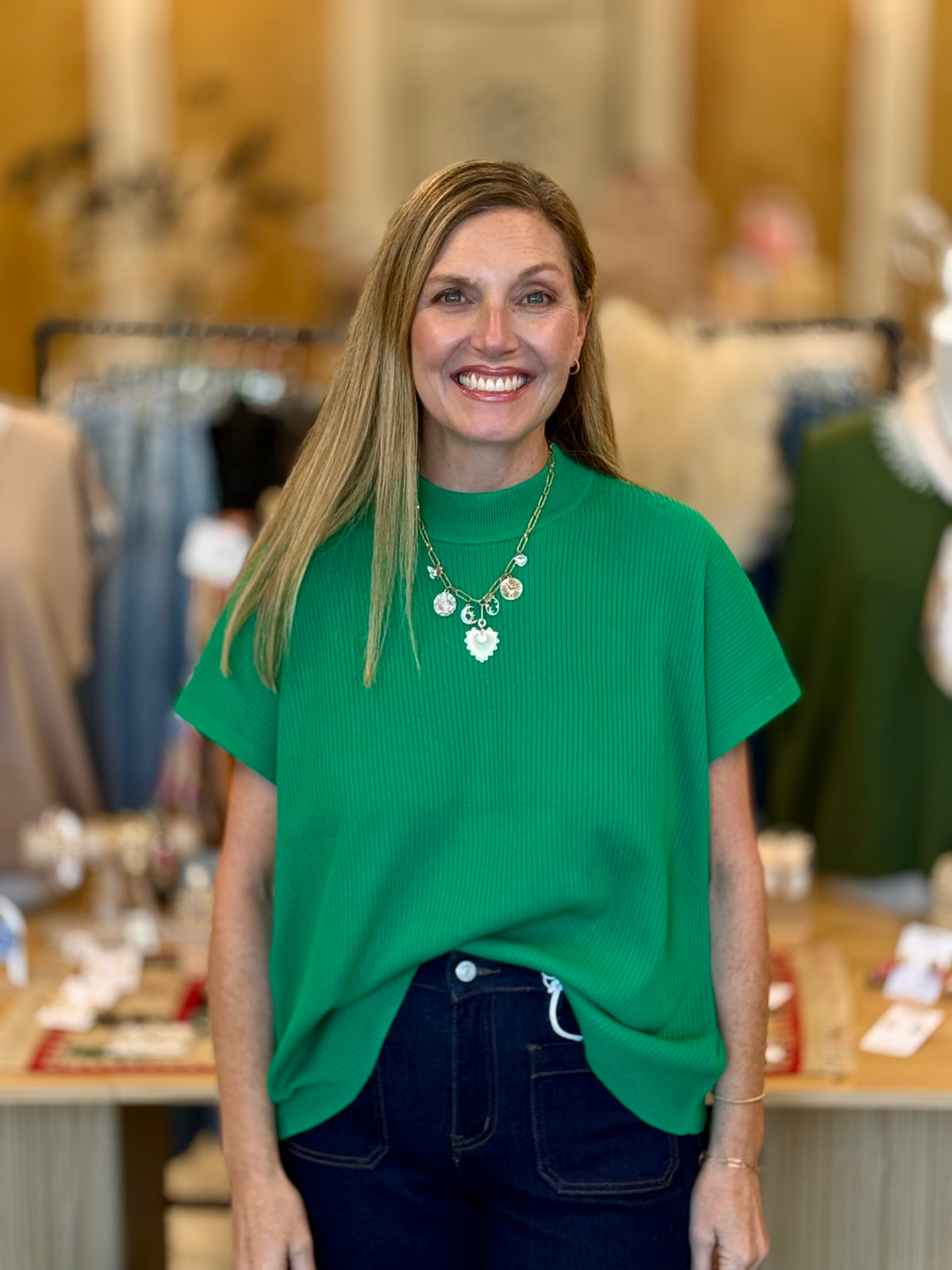 The Mock Neck Boxy Sweater Kelly Green