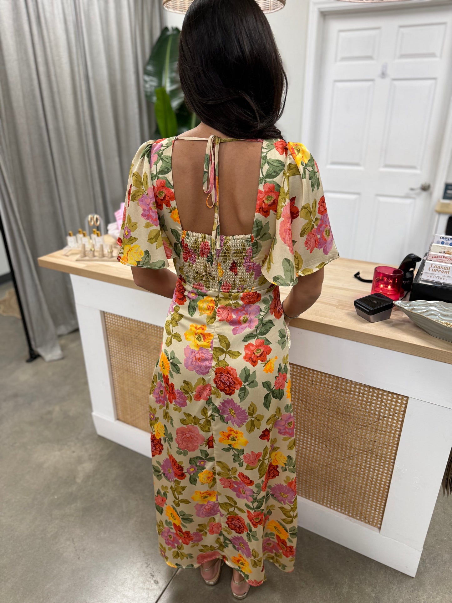 Gift of Love Flutter Sleeve Plunging Maxi Dress