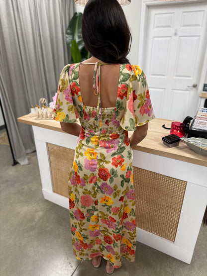 Gift of Love Flutter Sleeve Plunging Maxi Dress