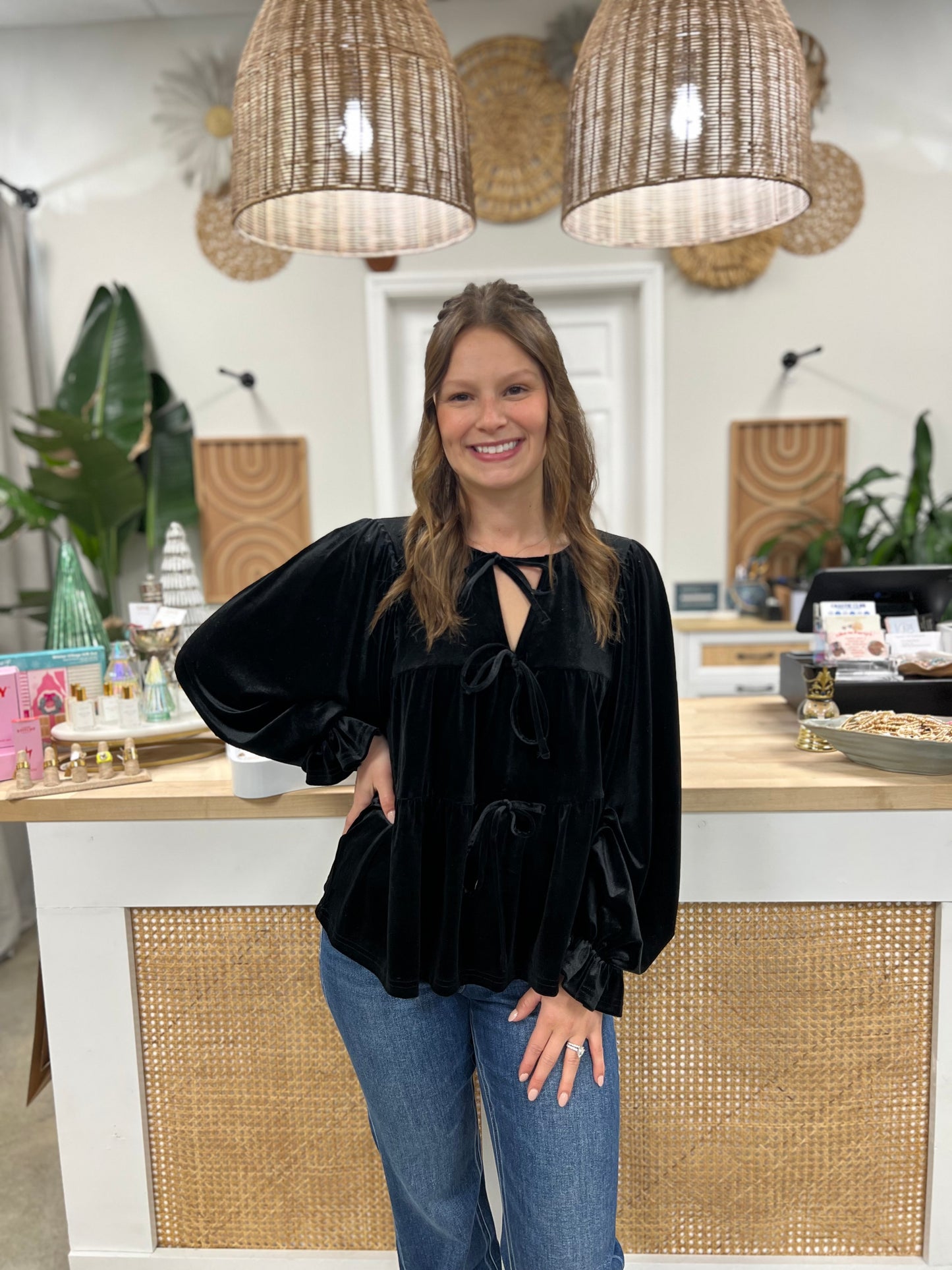 Christmas Velvet Noelle Top Black