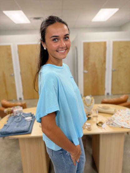 The Boxy Throw On Top-Sky Blue