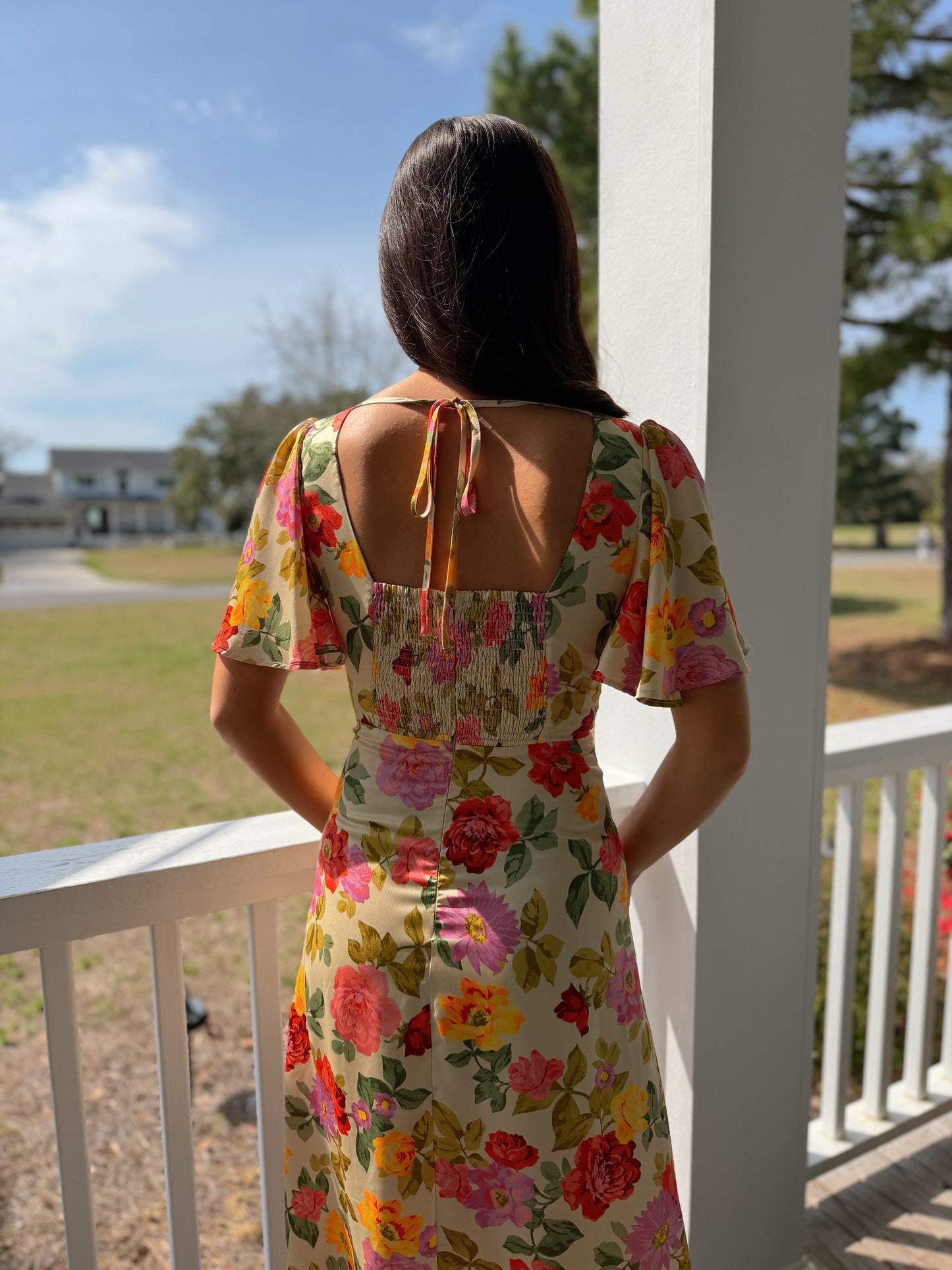Gift of Love Flutter Sleeve Plunging Maxi Dress