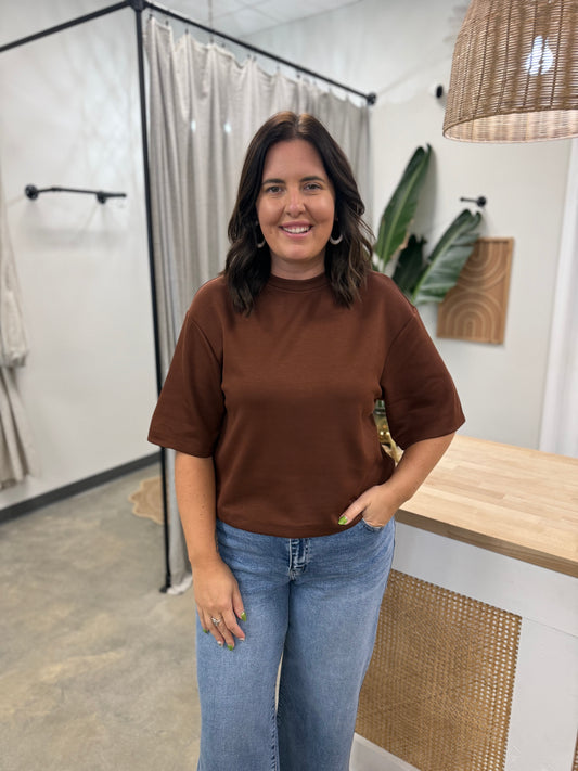 Scuba Drop Shoulder Everyday Basic Top Brown