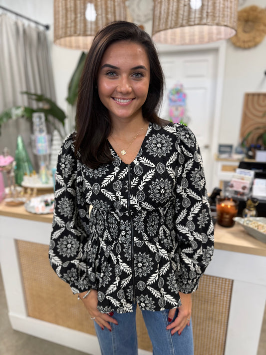 The Cameron Zipper Blouse in Black