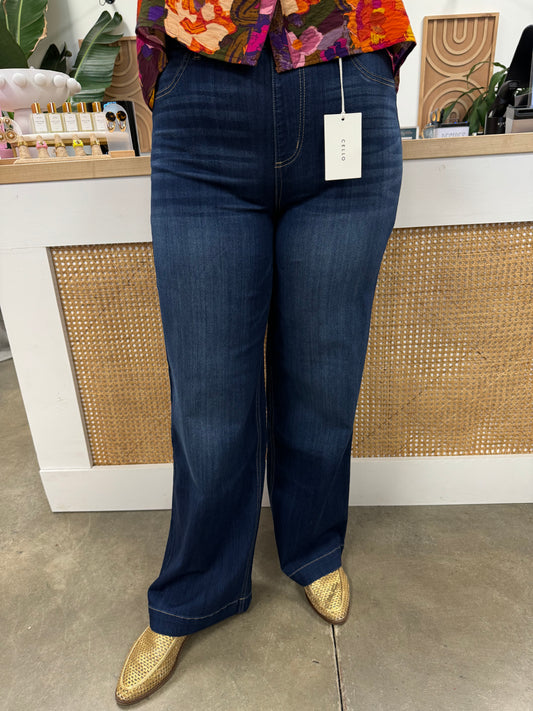 Comfort Dark High Rise Pull-On Wide Leg Jean