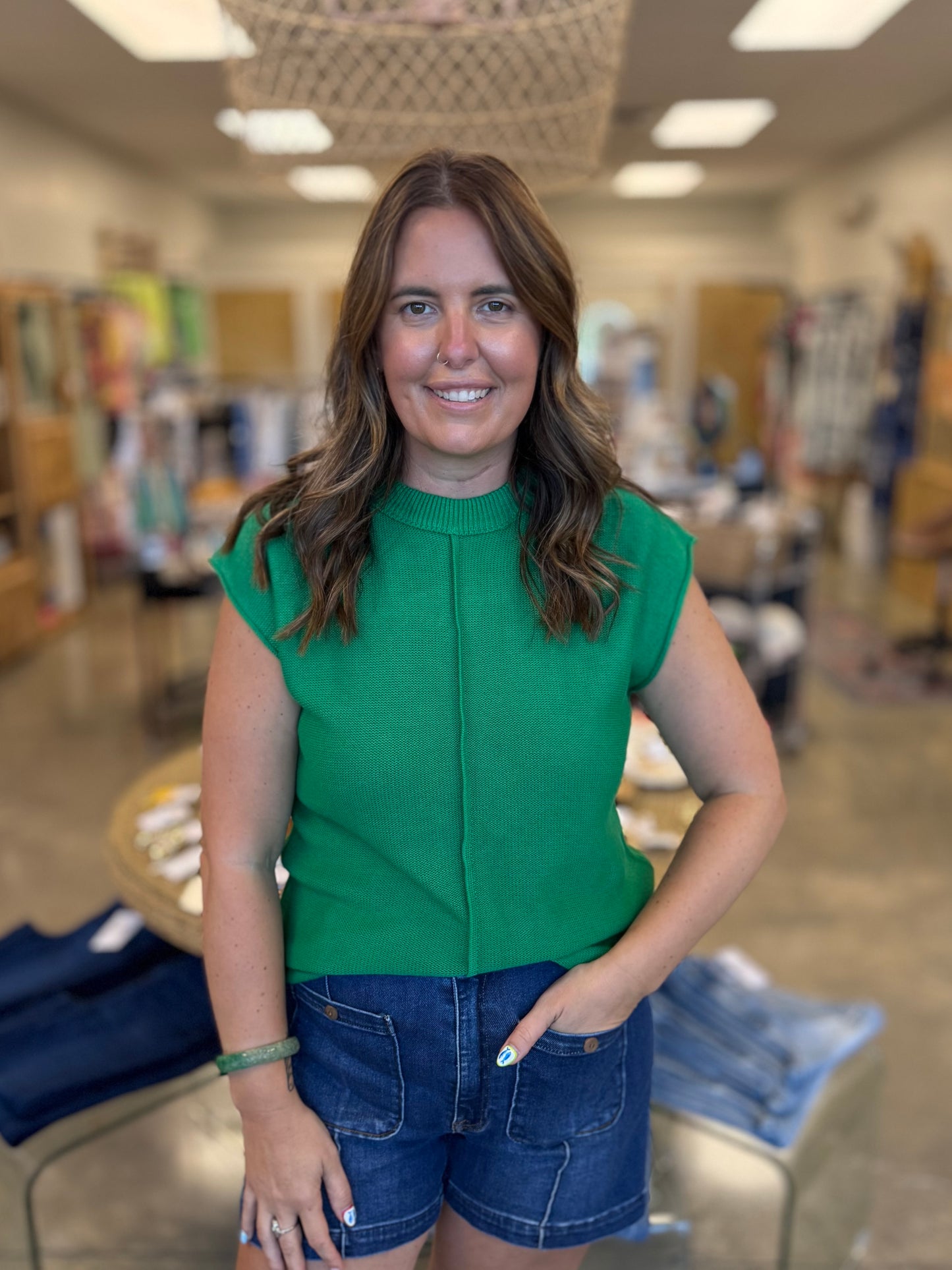 The Bailey Sleeveless Sweater-Green