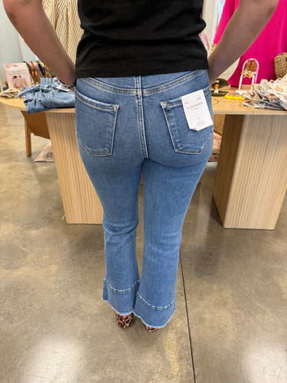 High Rise Trouser Slit Hem Kick Flare Jeans