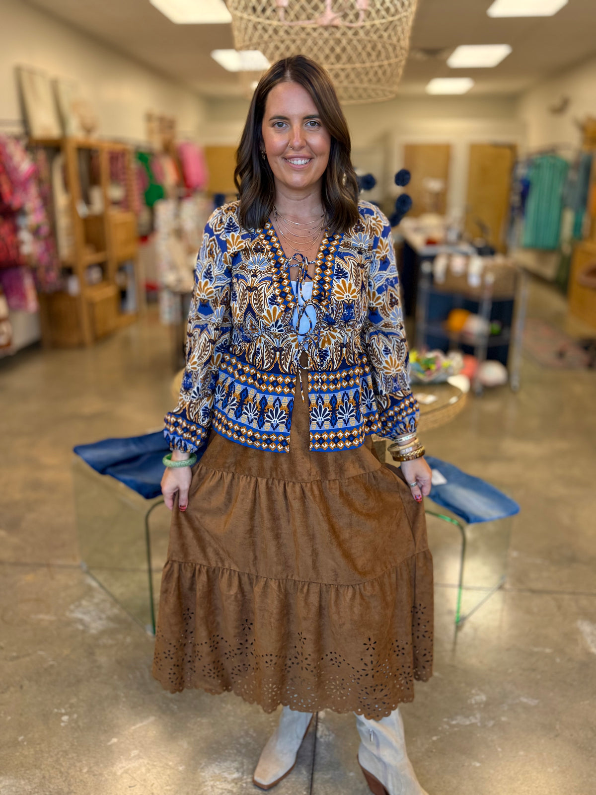 The Lainey Sued Midi Skirt-Tan Brown
