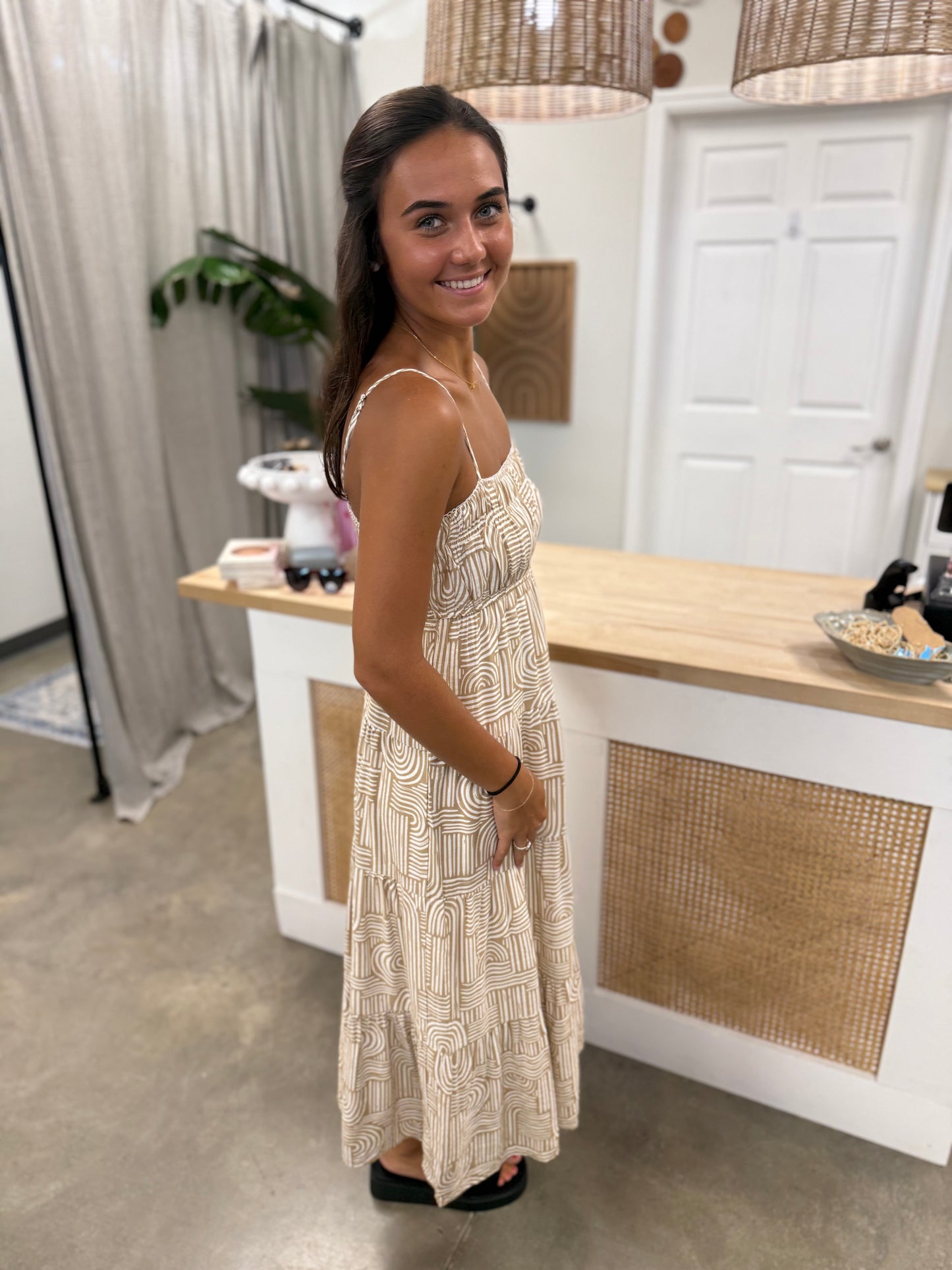 ABSTRACT PRINT MIDI DRESS