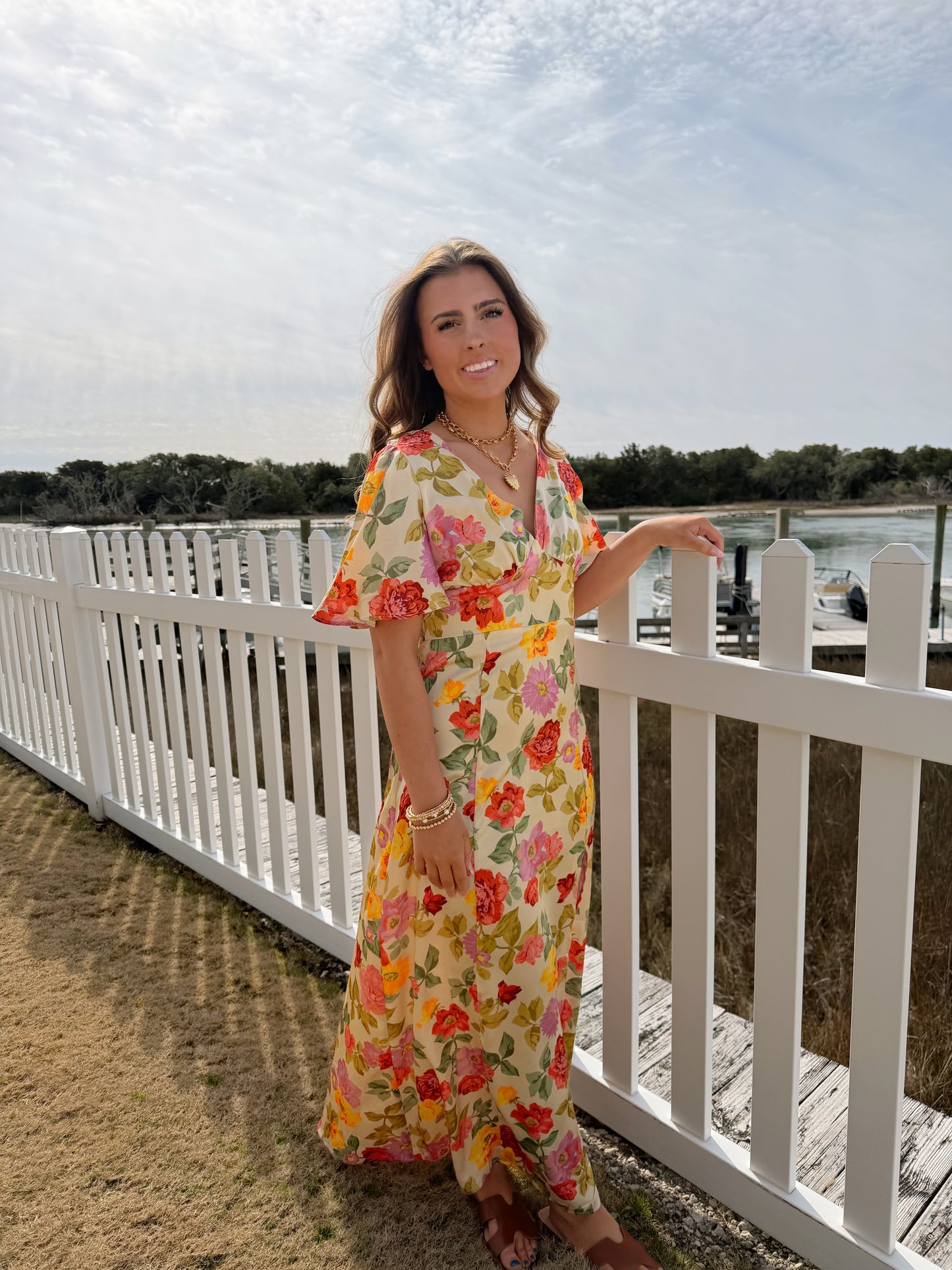 Gift of Love Flutter Sleeve Plunging Maxi Dress
