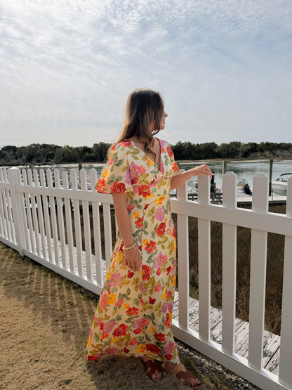 Gift of Love Flutter Sleeve Plunging Maxi Dress