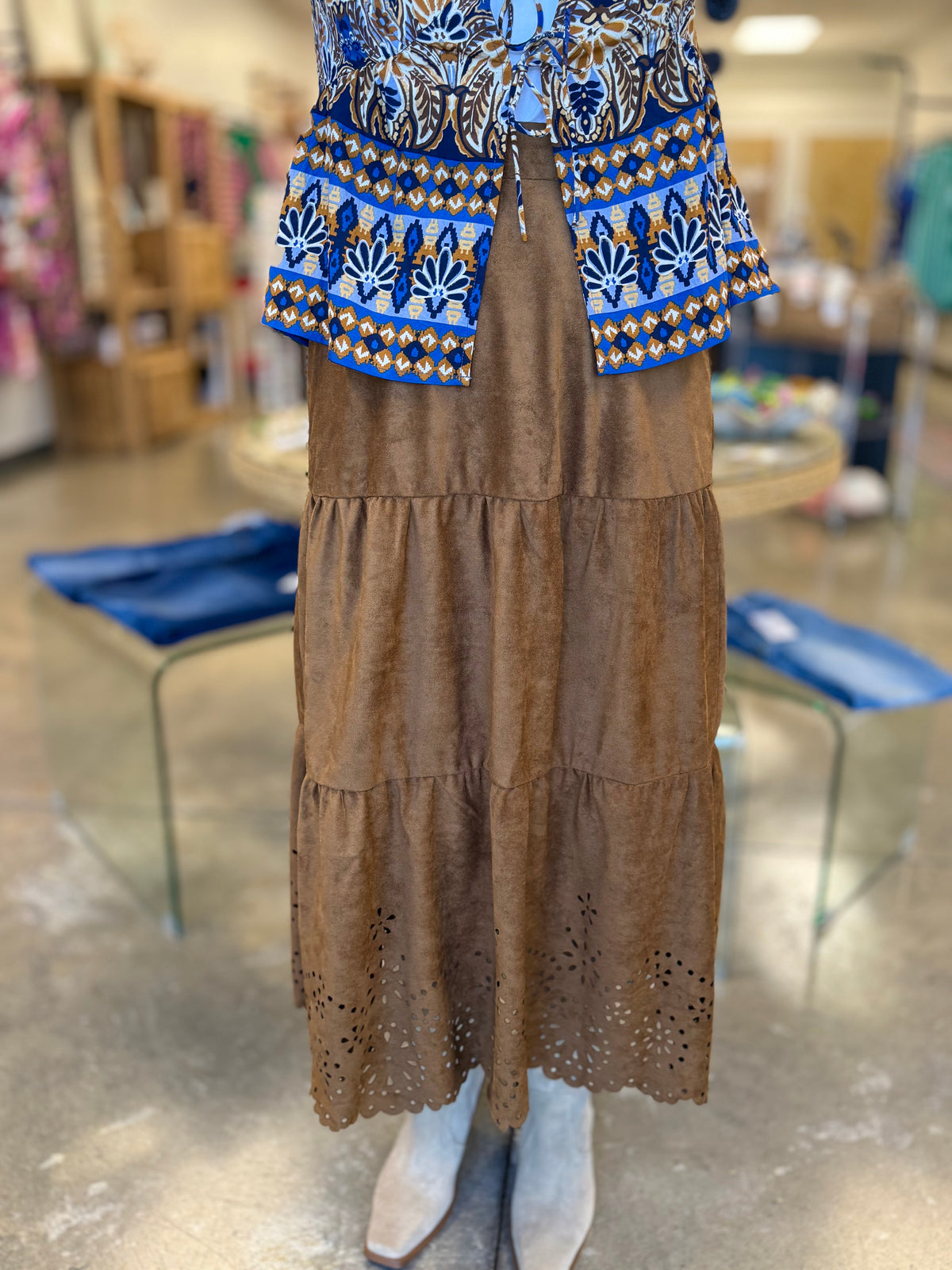 The Lainey Sued Midi Skirt-Tan Brown