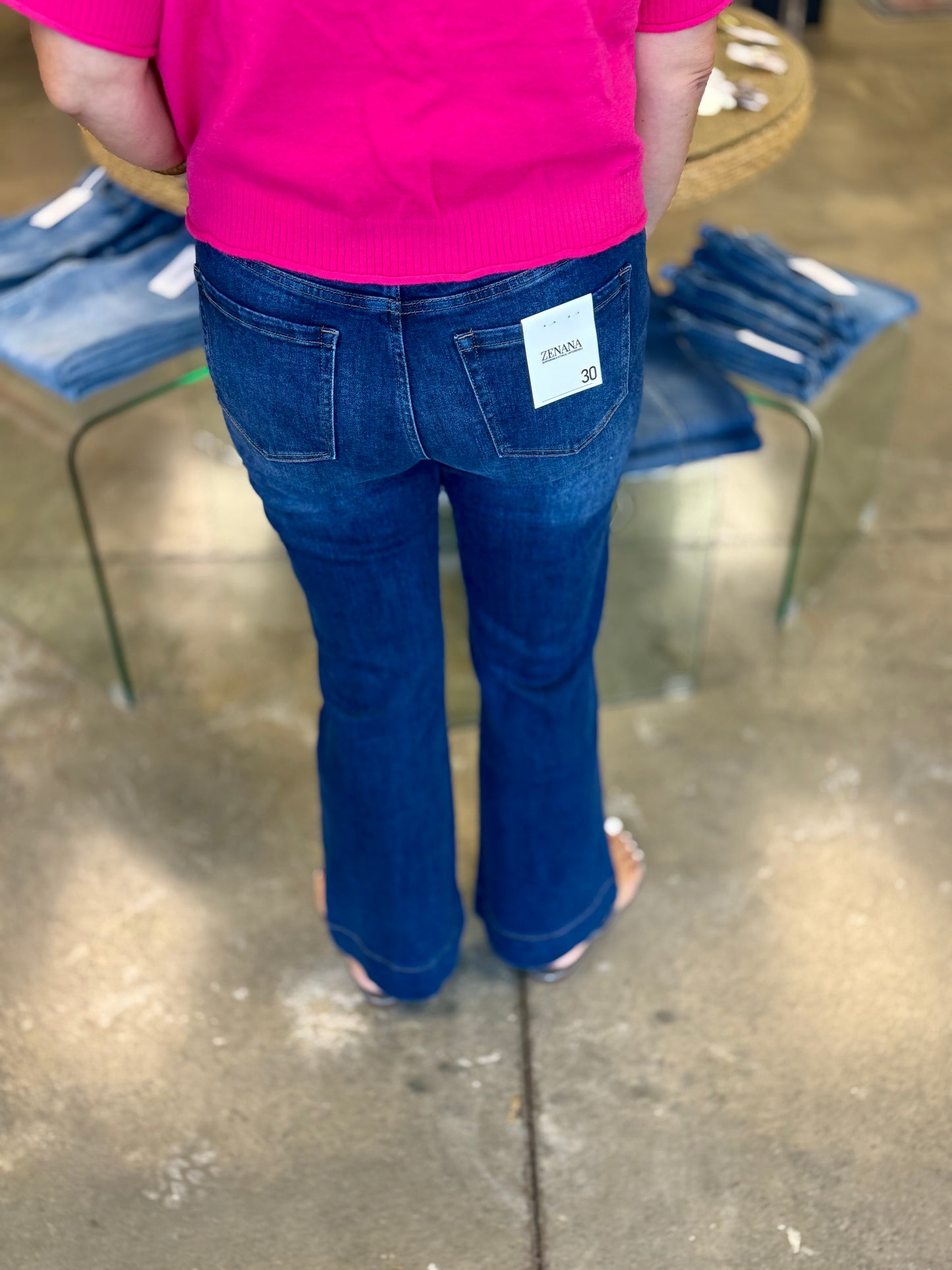 Tummy Control Elastic Waist Flare Denim Pants