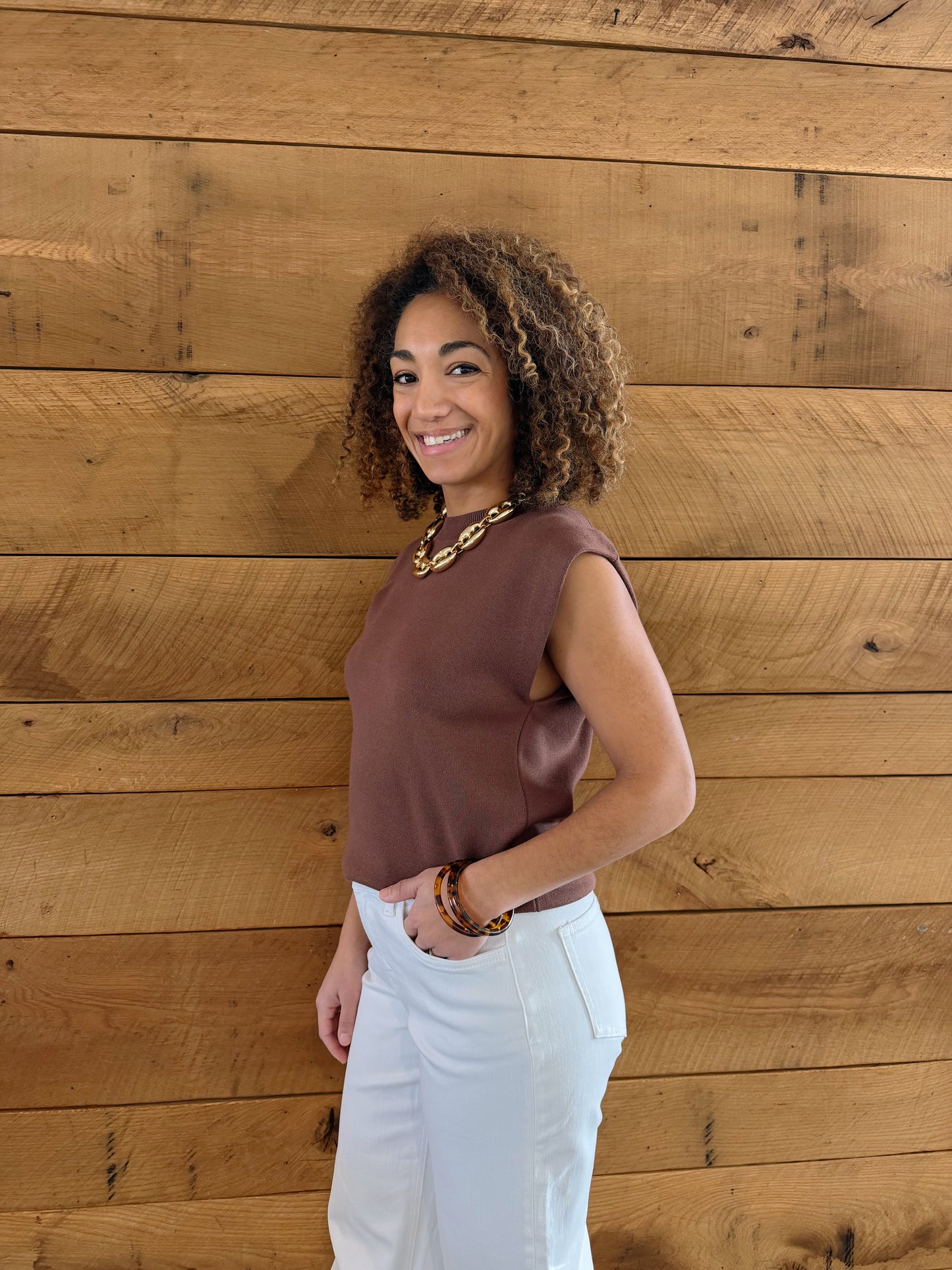 The Sylvie Vest Sky Brown