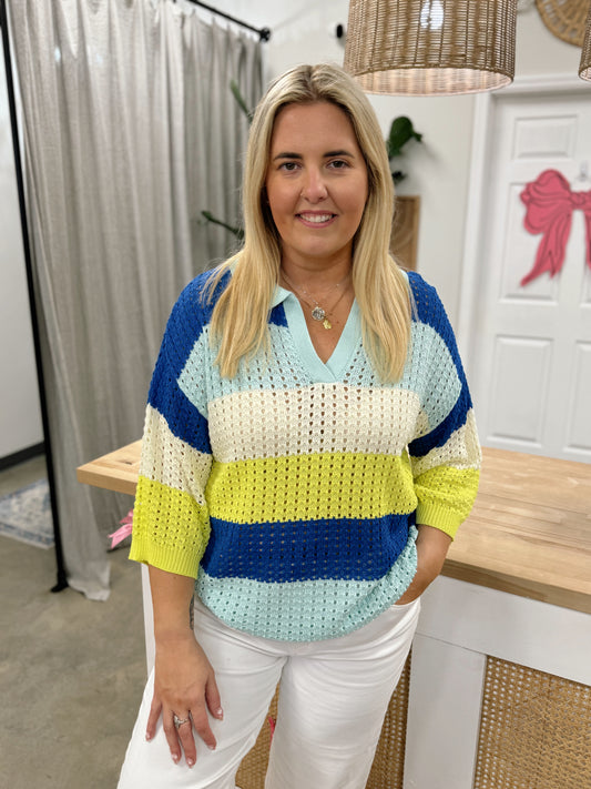 Color Block Crochet Knitted Sweater