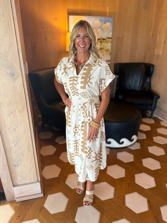 The Native Print Button Down Dress Cream
