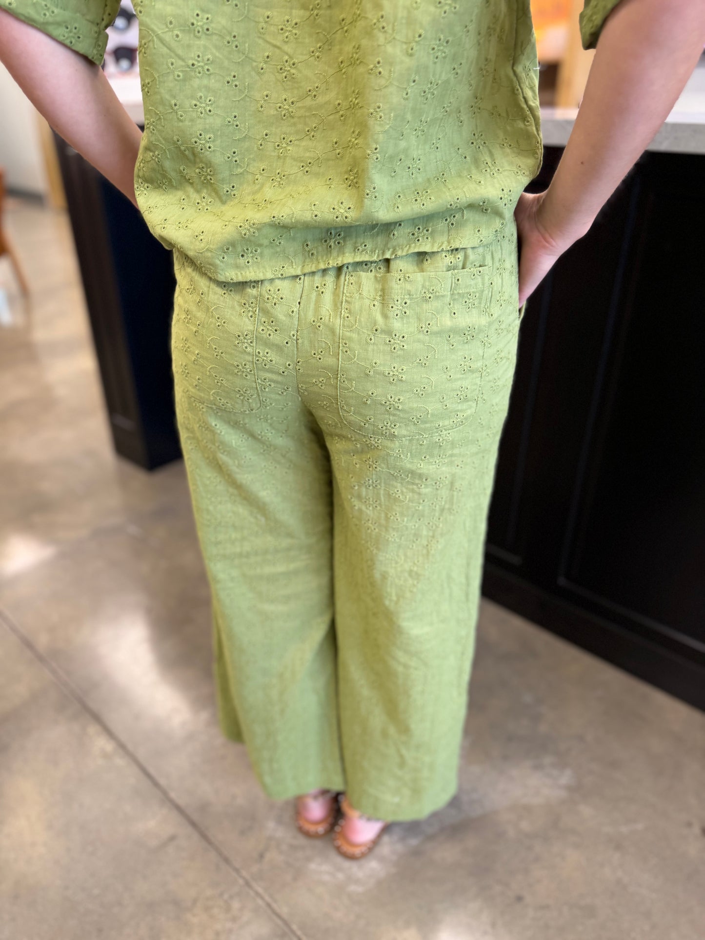 The Floral Eyelet Pants In Palm