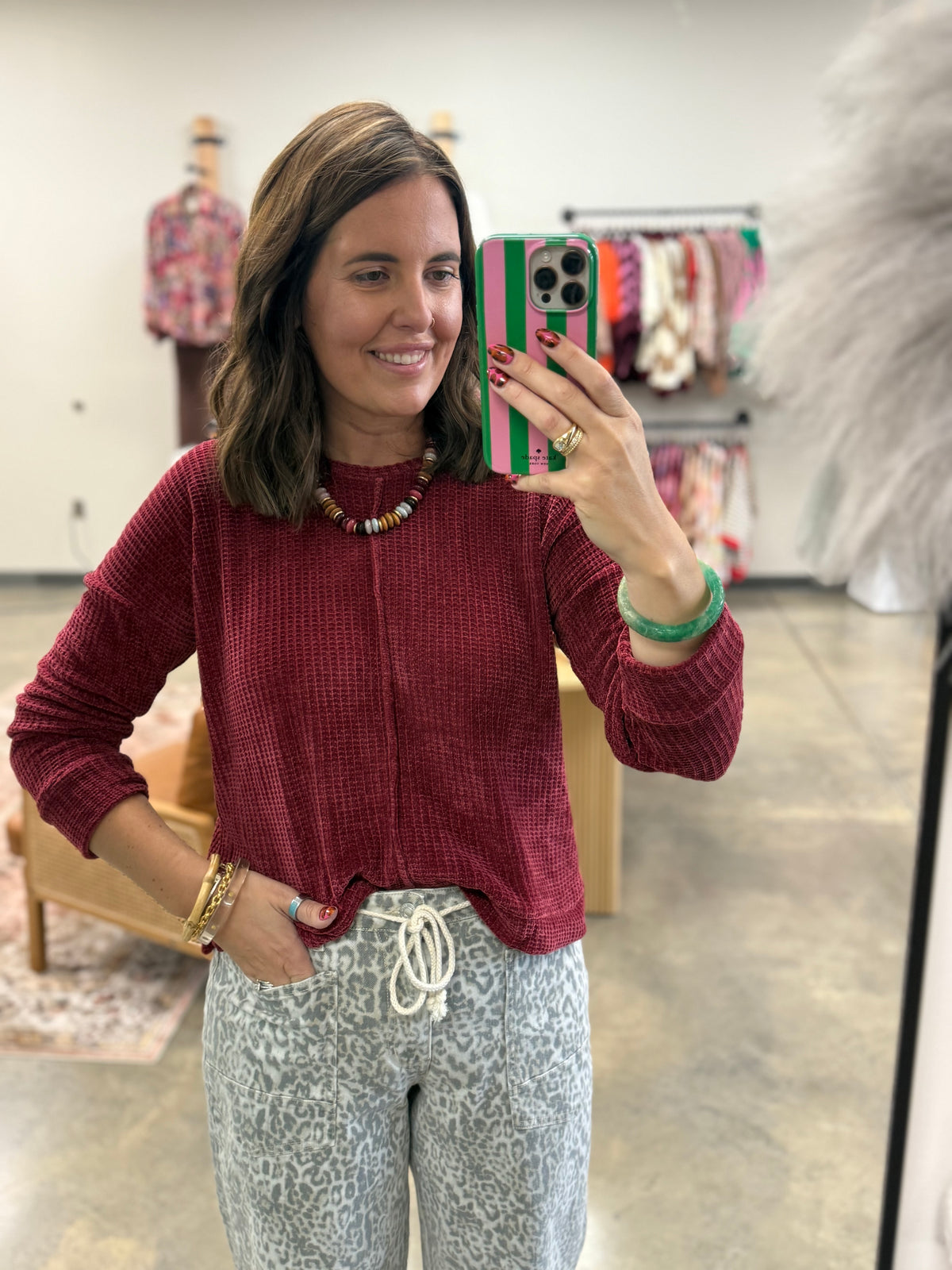 The Molly Chenille Waffle Sweater -Burgundy