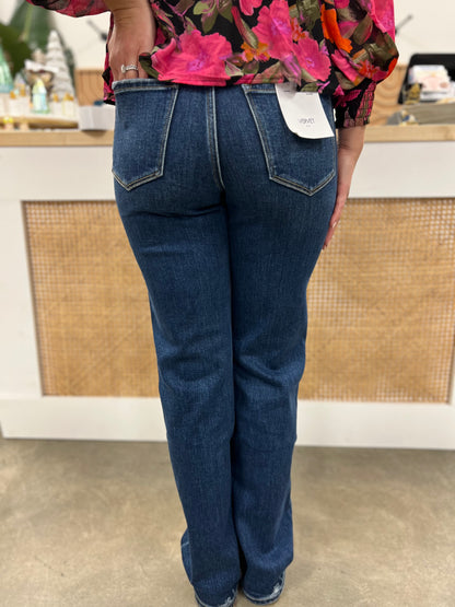 HIGH RISE FULL LENGTH DARK WASH STRAIGHT JEANS