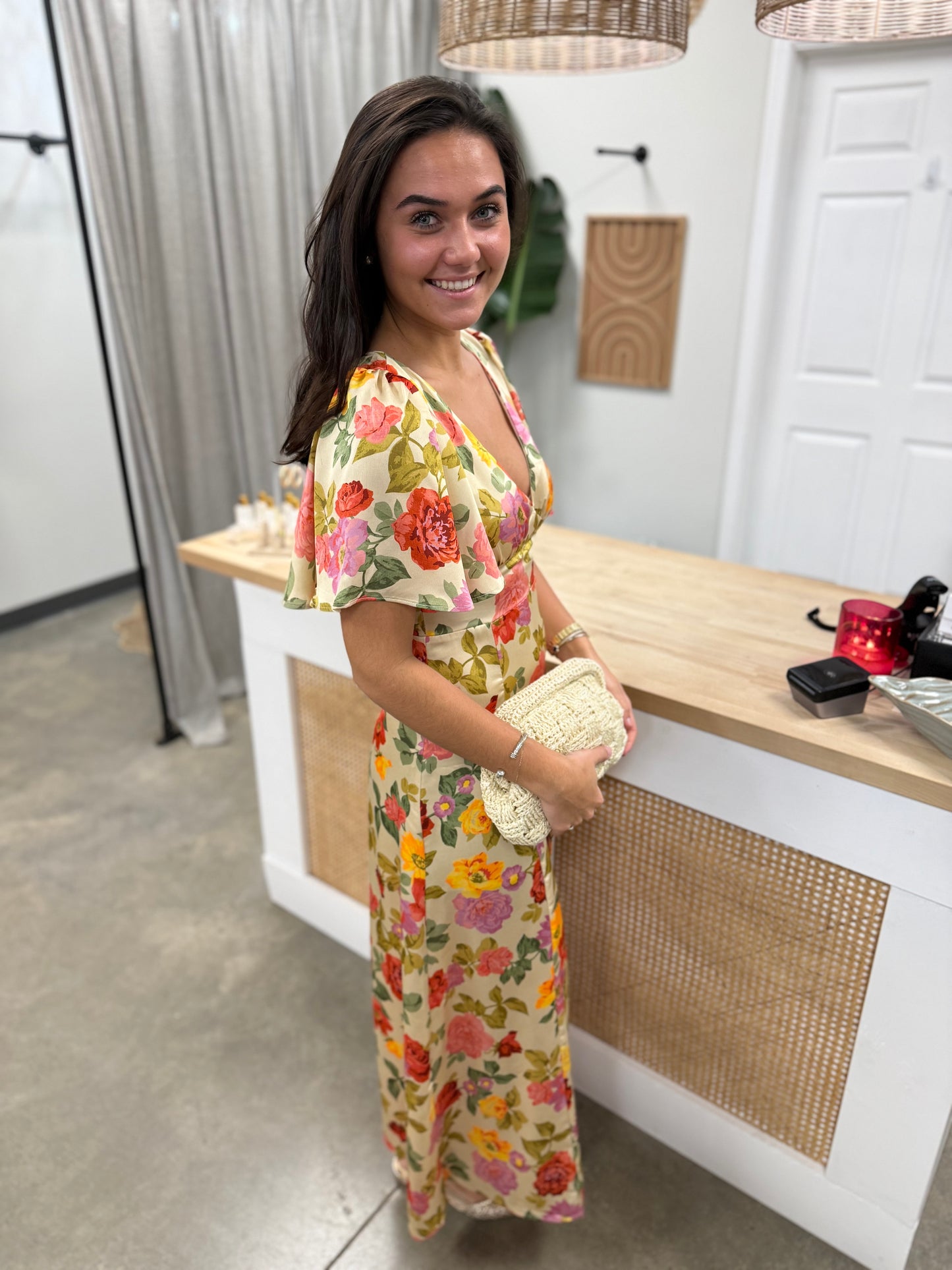 Gift of Love Flutter Sleeve Plunging Maxi Dress