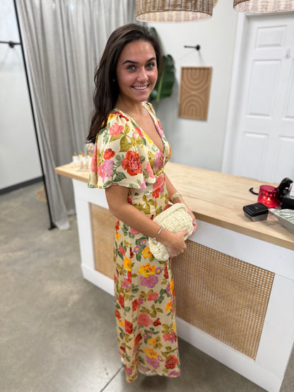 Gift of Love Flutter Sleeve Plunging Maxi Dress