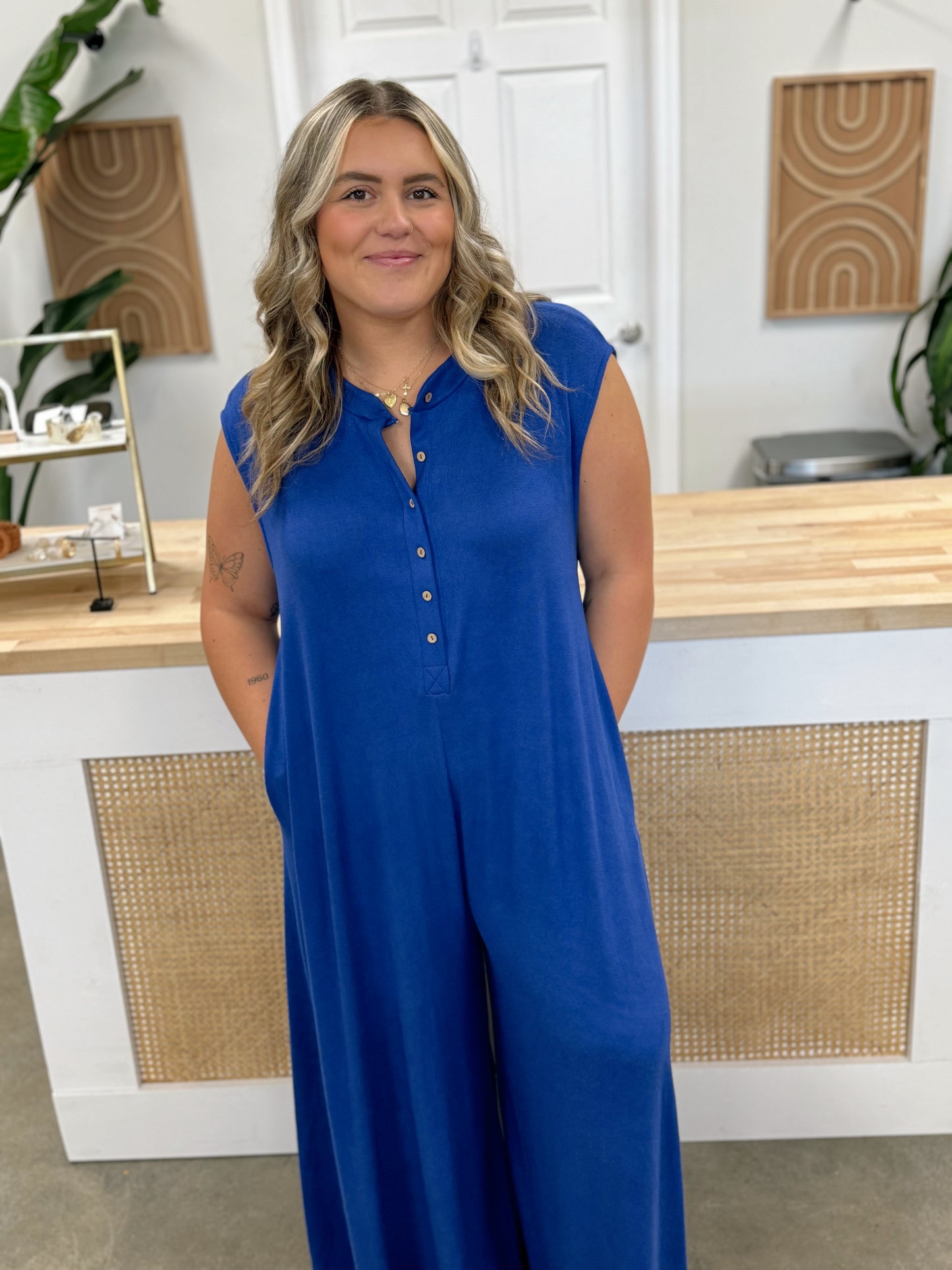 Wide Leg Button-up Jumpsuit