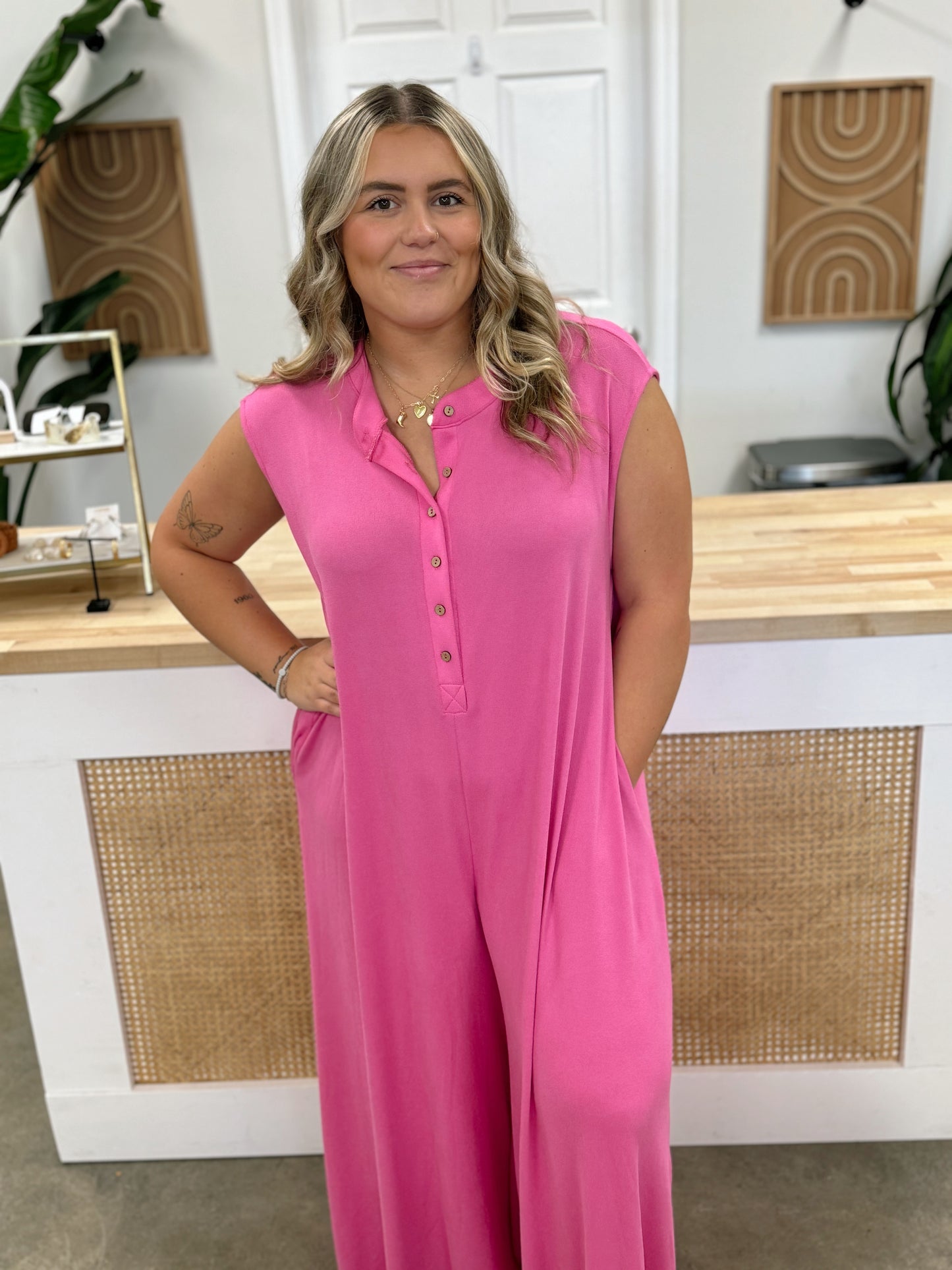 Wide Leg Button-up Jumpsuit