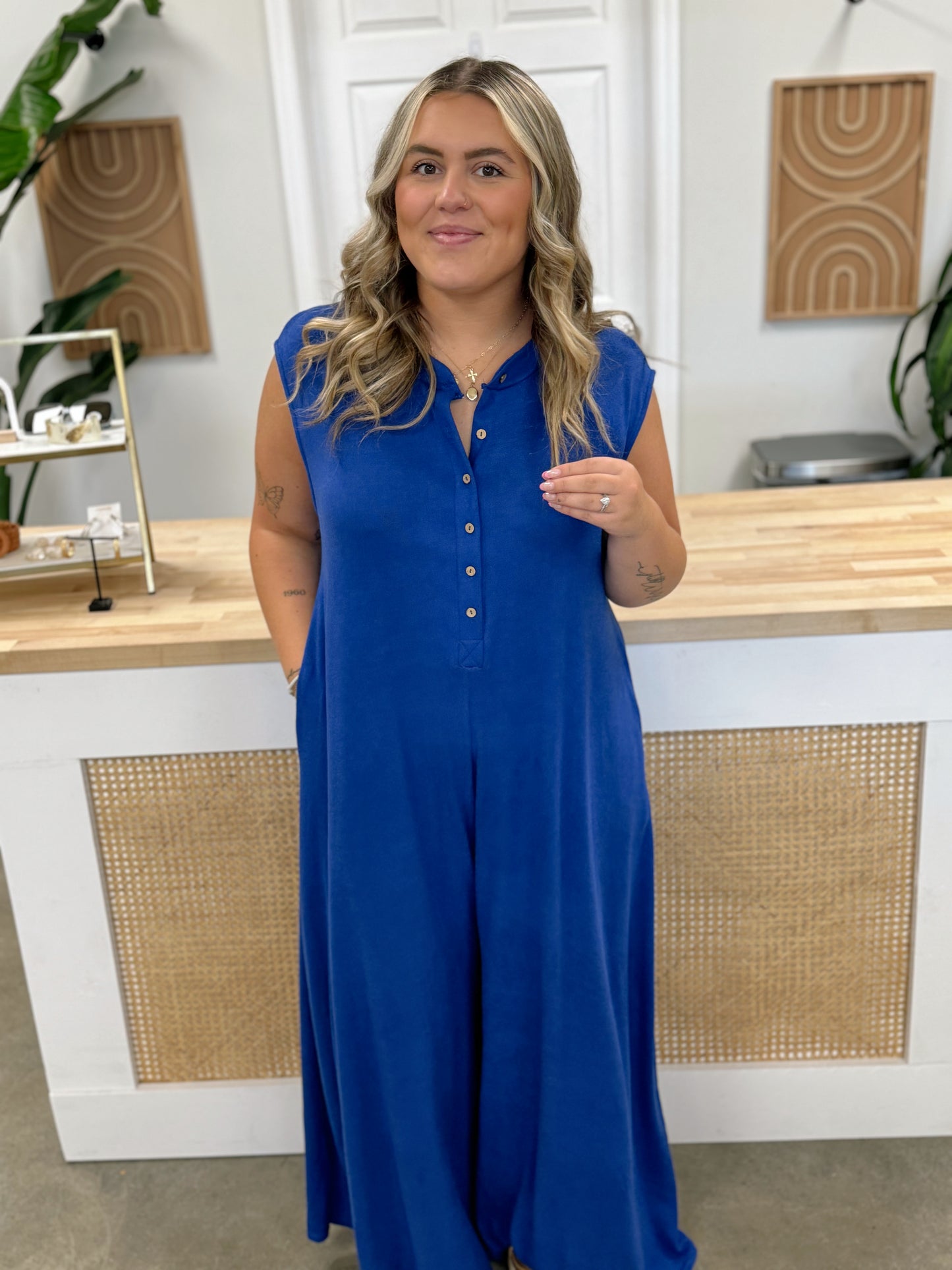 Wide Leg Button-up Jumpsuit