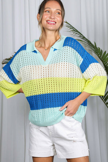 Color Block Crochet Knitted Sweater