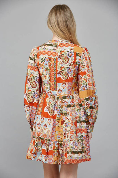 Patchwork Ruffled Mini Dress