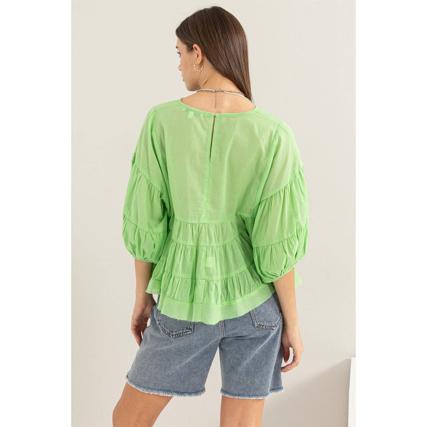 Pure Love Babydoll Blouse Lime