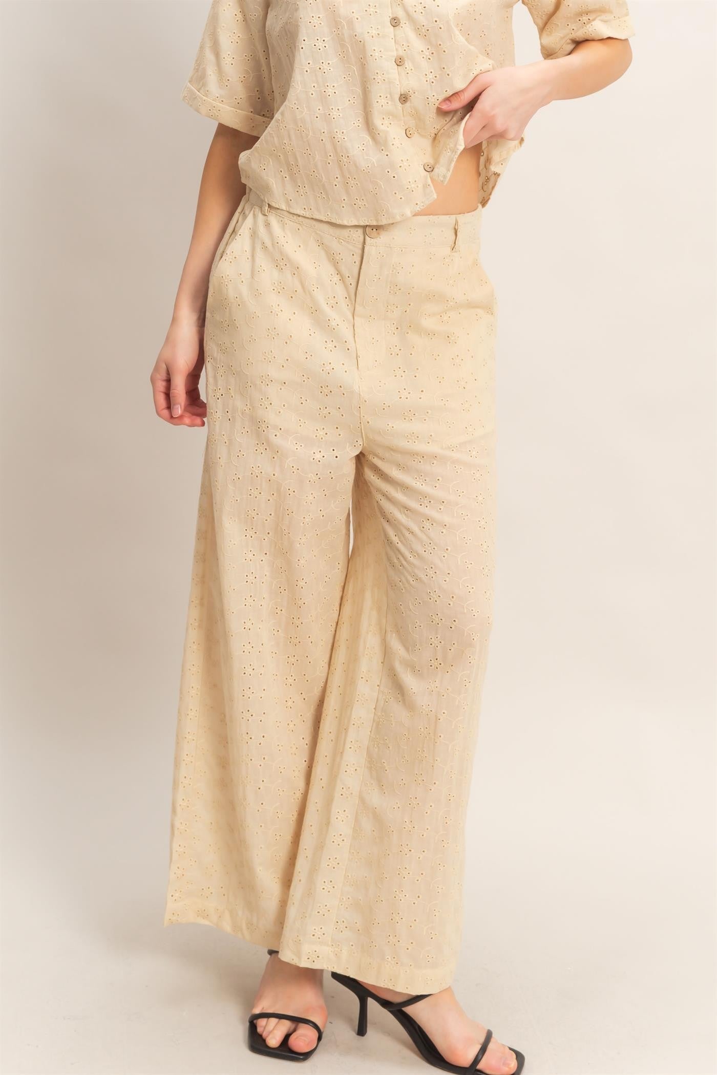 The Floral Eyelet Pants In Sand