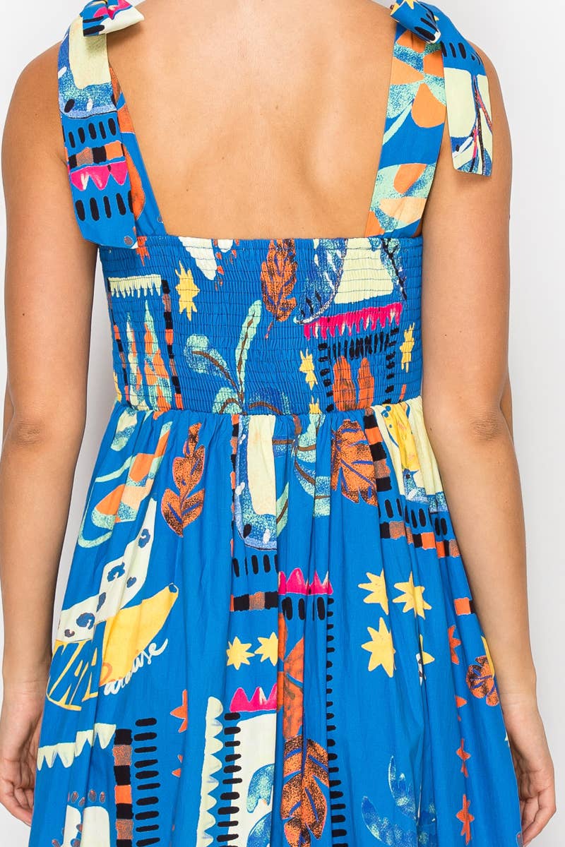 Retro Rio Blue Tropical Maxi Dress