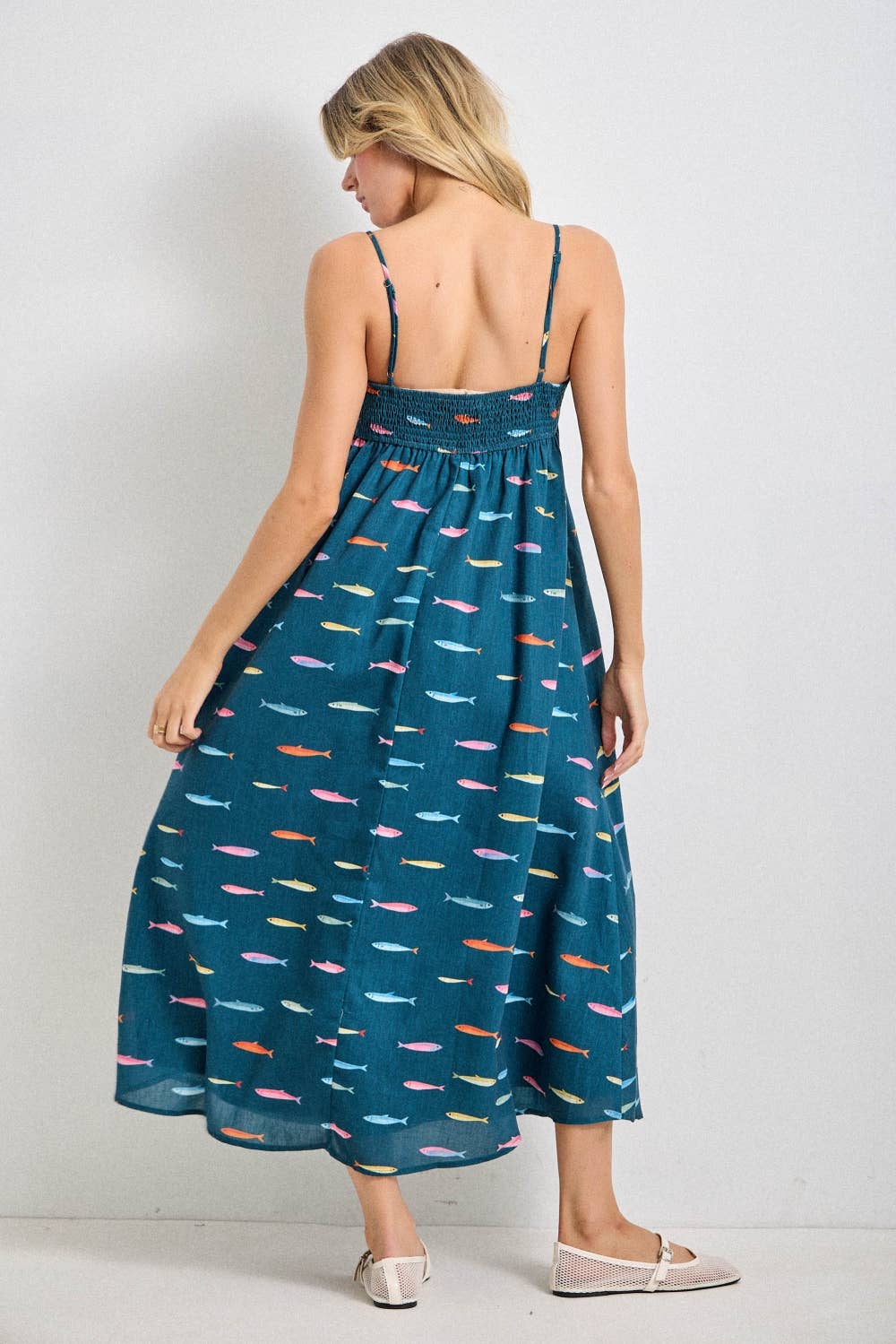 Fin Print in Teal Midi Dress